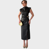 Brazella | Vestido Elegante de Ante con Abertura