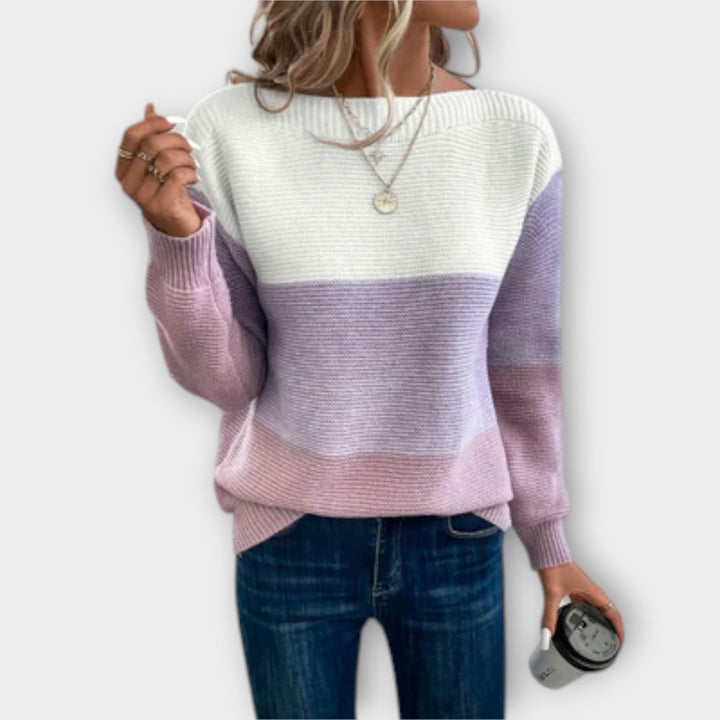 Clara - Cálido Jersey de patchwork tricolor elegante