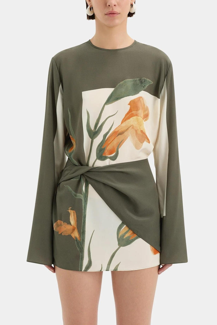Núria | Vestido Floral con Detalle Torcido y Espalda Abierta