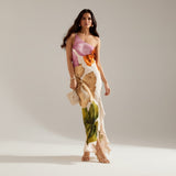 Nuria - Vestido Elegante con Patchwork y Cuello Asimétrico