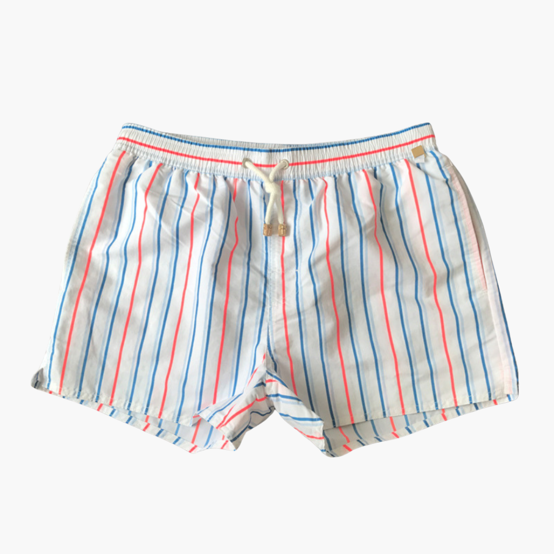 Bañadores cortos de rayas con cinturilla de cordón y bolsillos laterales