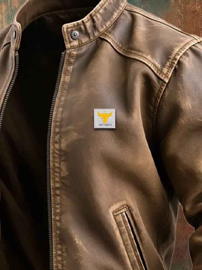 Vicente - Chaqueta de cuero marrón clásica