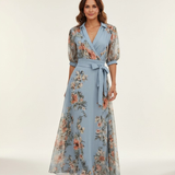 Valeria - Vestido midi con cuello en v y estampado floral