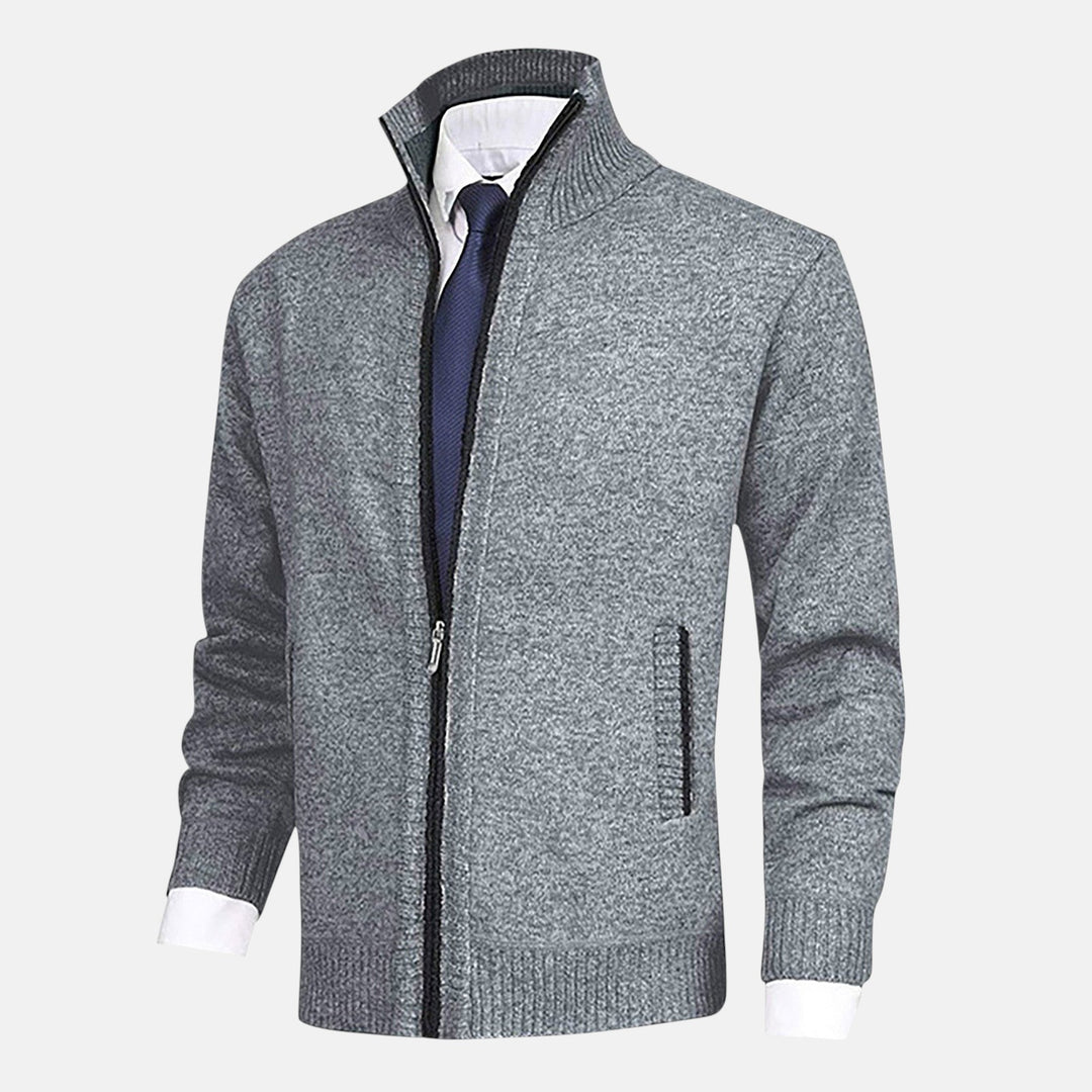 Alvaro | Cárdigan con Cuello Alto y Detalles de Ribete