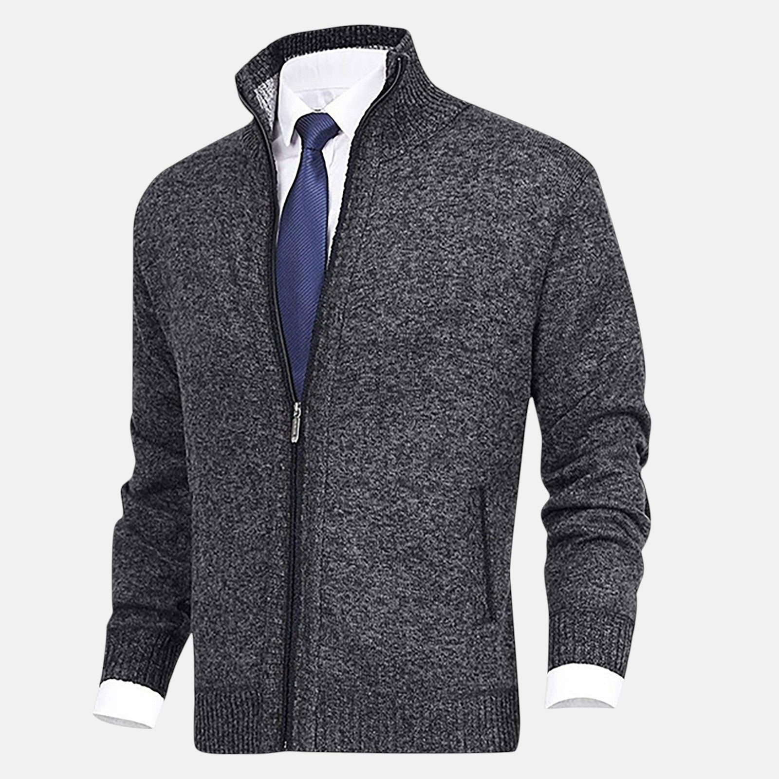 Álvaro | Cárdigan con Cuello Alto y Detalles de Ribete