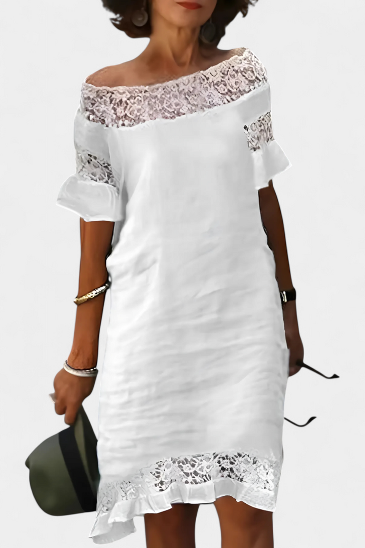 Lucia | Vestido Casual de Lino con Encaje y Cuello Barco