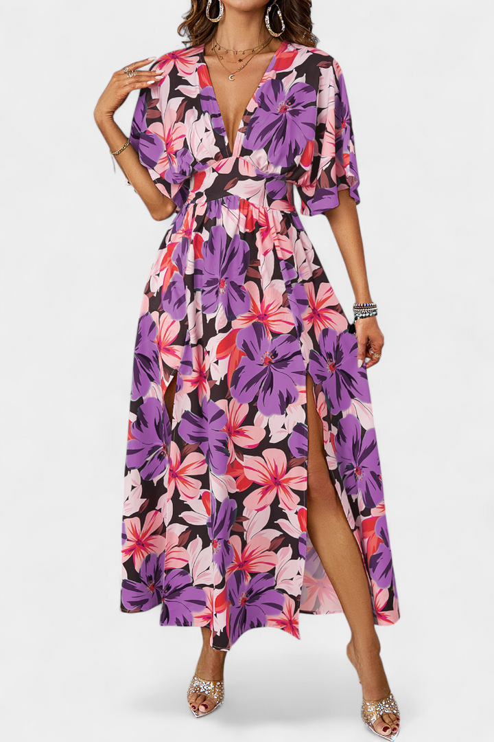 Julie | Vestido Largo con Estampado Floral y Escote Cruzado