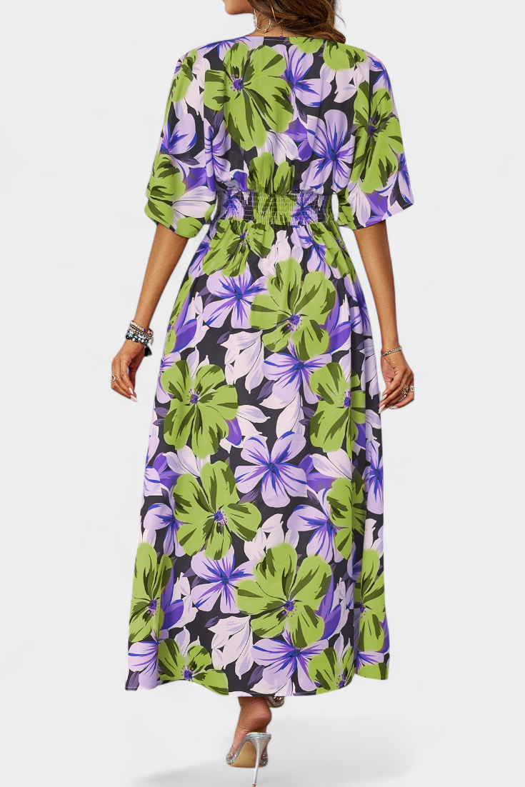 Julie | Vestido Largo con Estampado Floral y Escote Cruzado