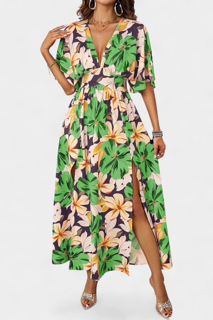 Julie | Vestido Largo con Estampado Floral y Escote Cruzado