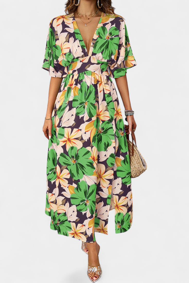 Julie | Vestido Largo con Estampado Floral y Escote Cruzado