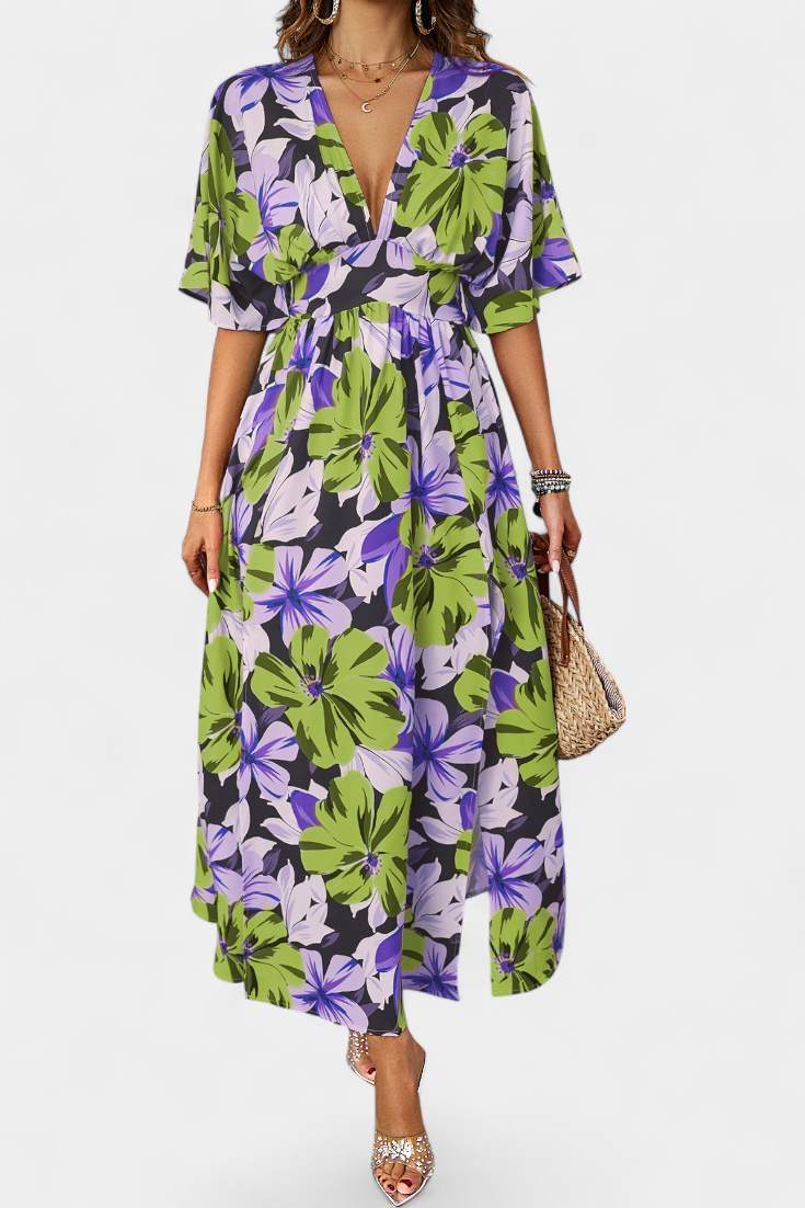 Julie | Vestido Largo con Estampado Floral y Escote Cruzado