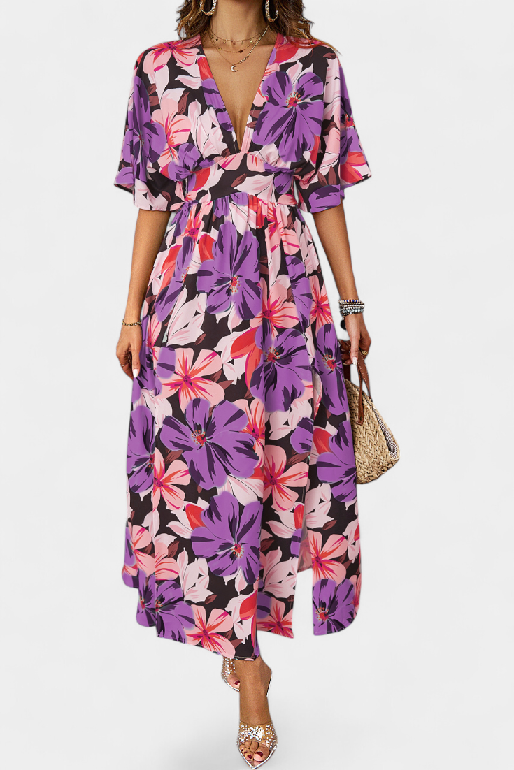 Julie | Vestido Largo con Estampado Floral y Escote Cruzado