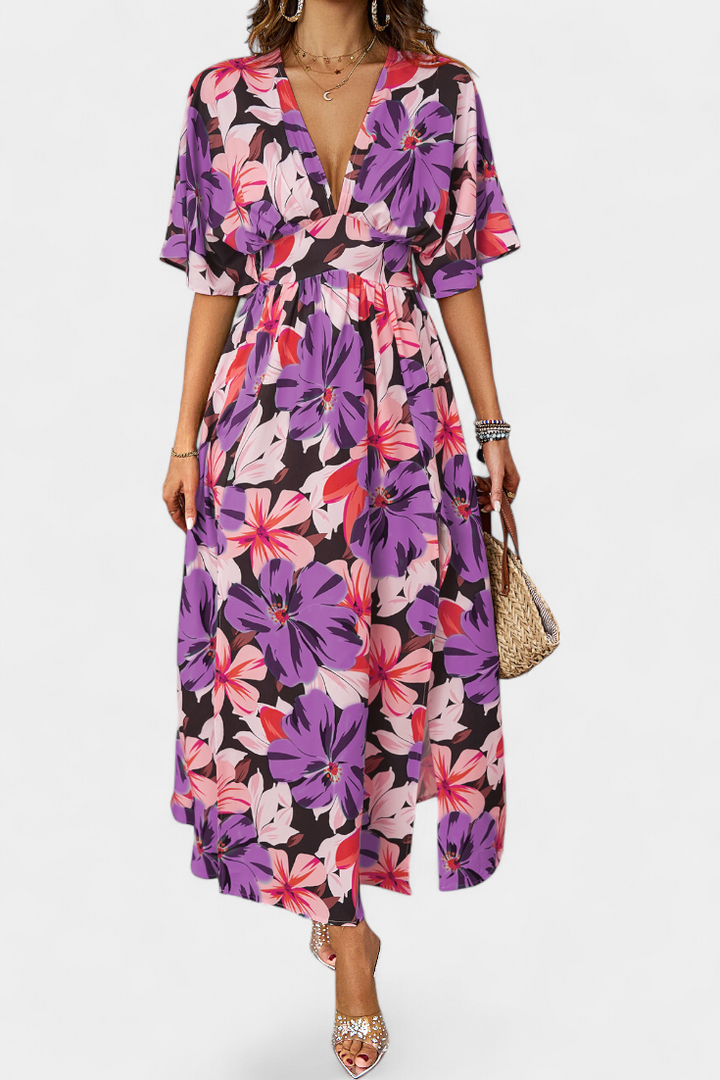 Julie | Vestido Largo con Estampado Floral y Escote Cruzado