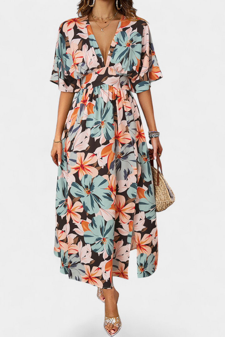 Julie | Vestido Largo con Estampado Floral y Escote Cruzado