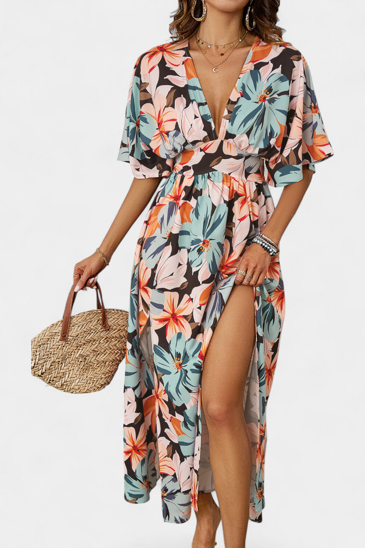 Julie | Vestido Largo con Estampado Floral y Escote Cruzado