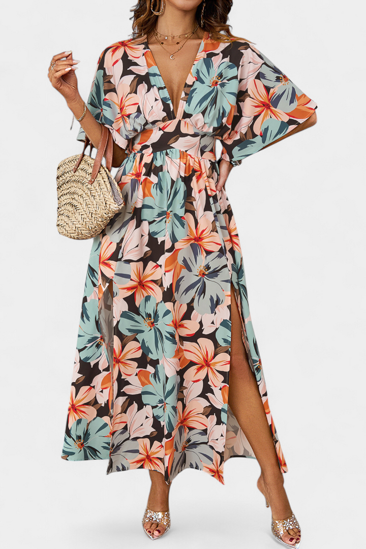 Julie | Vestido Largo con Estampado Floral y Escote Cruzado