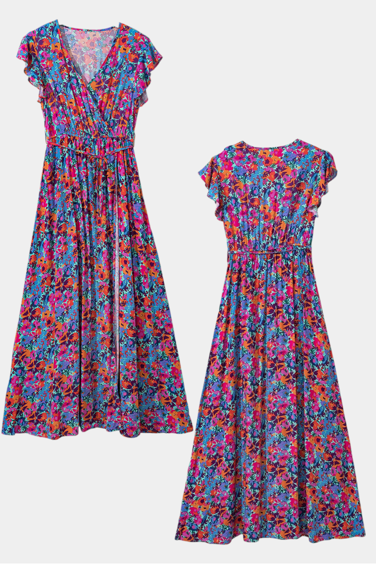 Ximena | Vestido Cruzado Largo con Estampado Floral