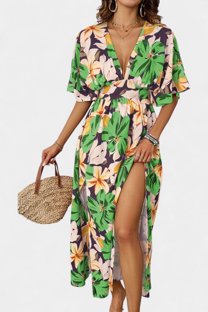 Julie | Vestido Largo con Estampado Floral y Escote Cruzado