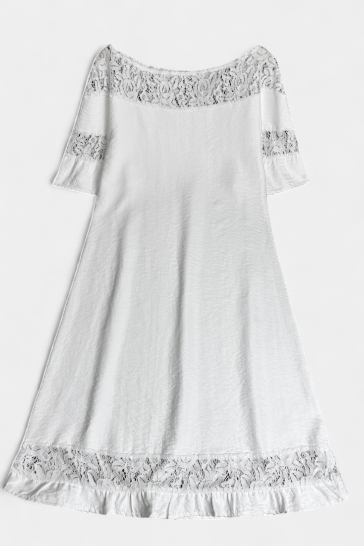 Lucia | Vestido Casual de Lino con Encaje y Cuello Barco