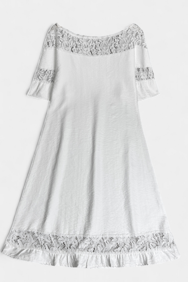 Lucia | Vestido Casual de Lino con Encaje y Cuello Barco