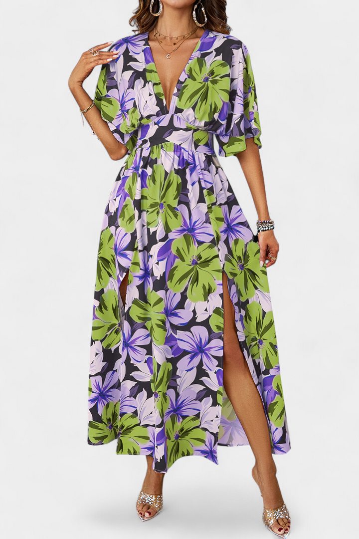 Julie | Vestido Largo con Estampado Floral y Escote Cruzado