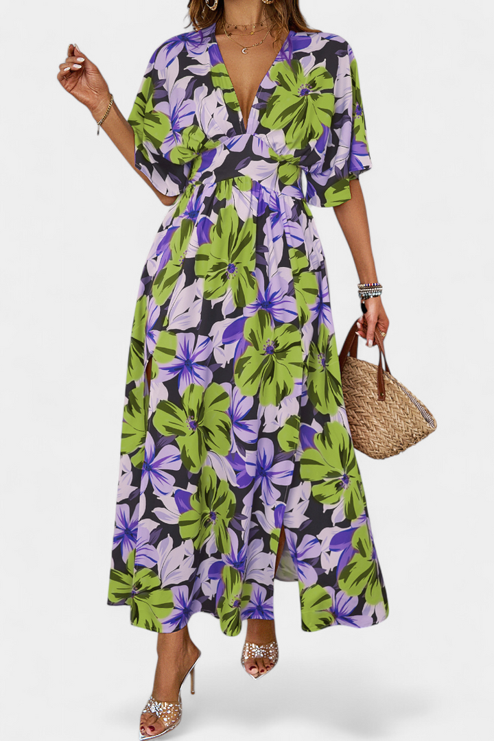 Julie | Vestido Largo con Estampado Floral y Escote Cruzado