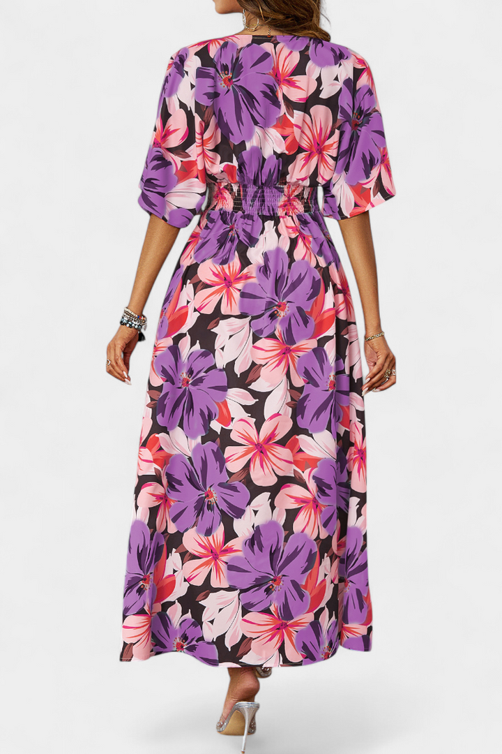 Julie | Vestido Largo con Estampado Floral y Escote Cruzado