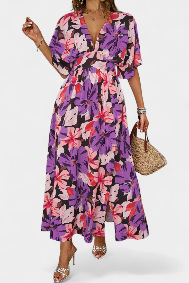 Julie | Vestido Largo con Estampado Floral y Escote Cruzado