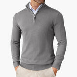 Men's Knit Sweater with Zip Collar and Ribbed Finish