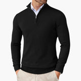 Men's Knit Sweater with Zip Collar and Ribbed Finish