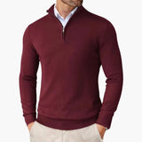 Men's Knit Sweater with Zip Collar and Ribbed Finish