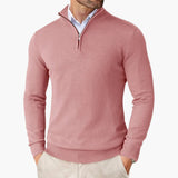 Men's Knit Sweater with Zip Collar and Ribbed Finish