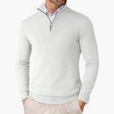 Men's Knit Sweater with Zip Collar and Ribbed Finish