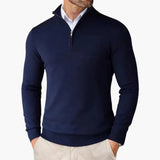 Men's Knit Sweater with Zip Collar and Ribbed Finish