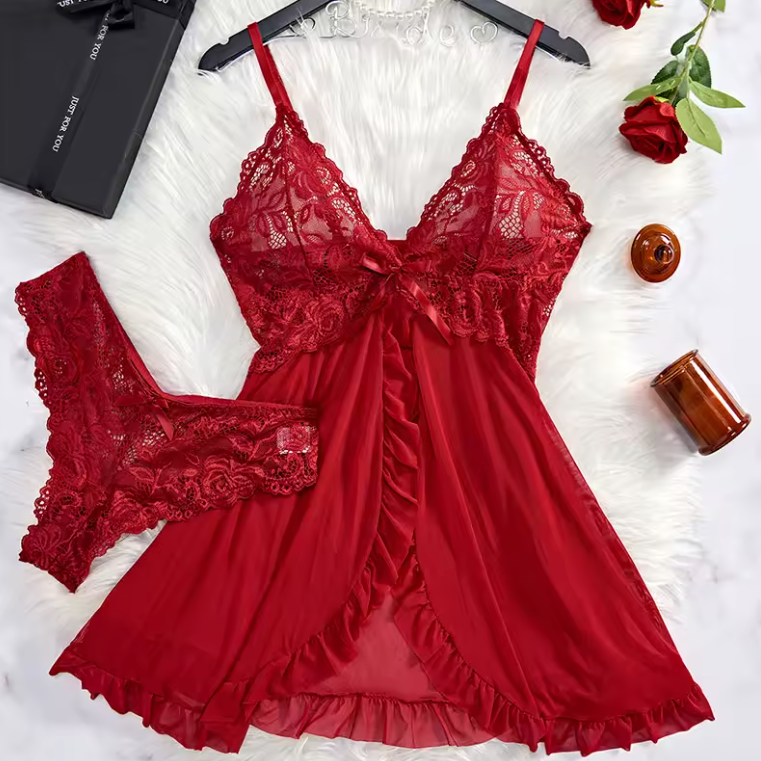 María - Babydoll de Encaje Blanco Sensual Femenino