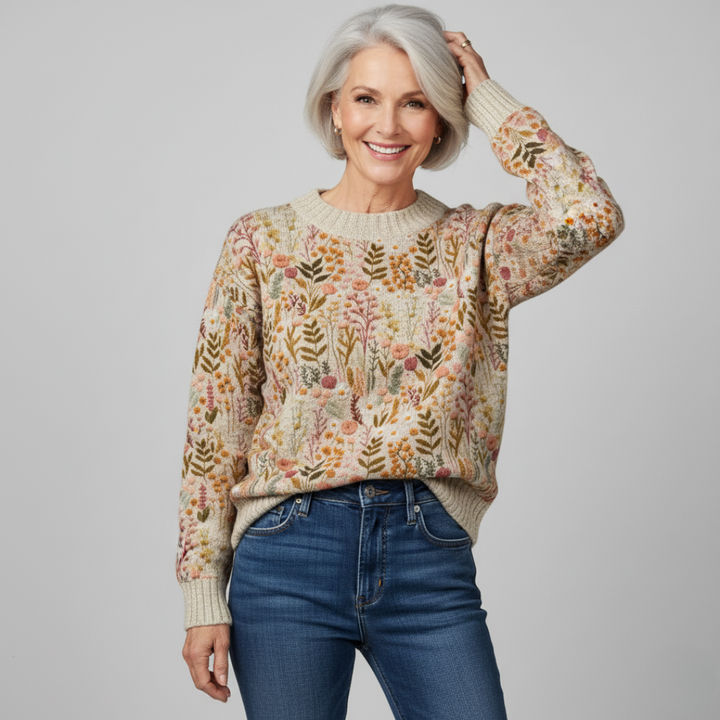TINA | ELEGANT FLORAL KNIT SWEATER
