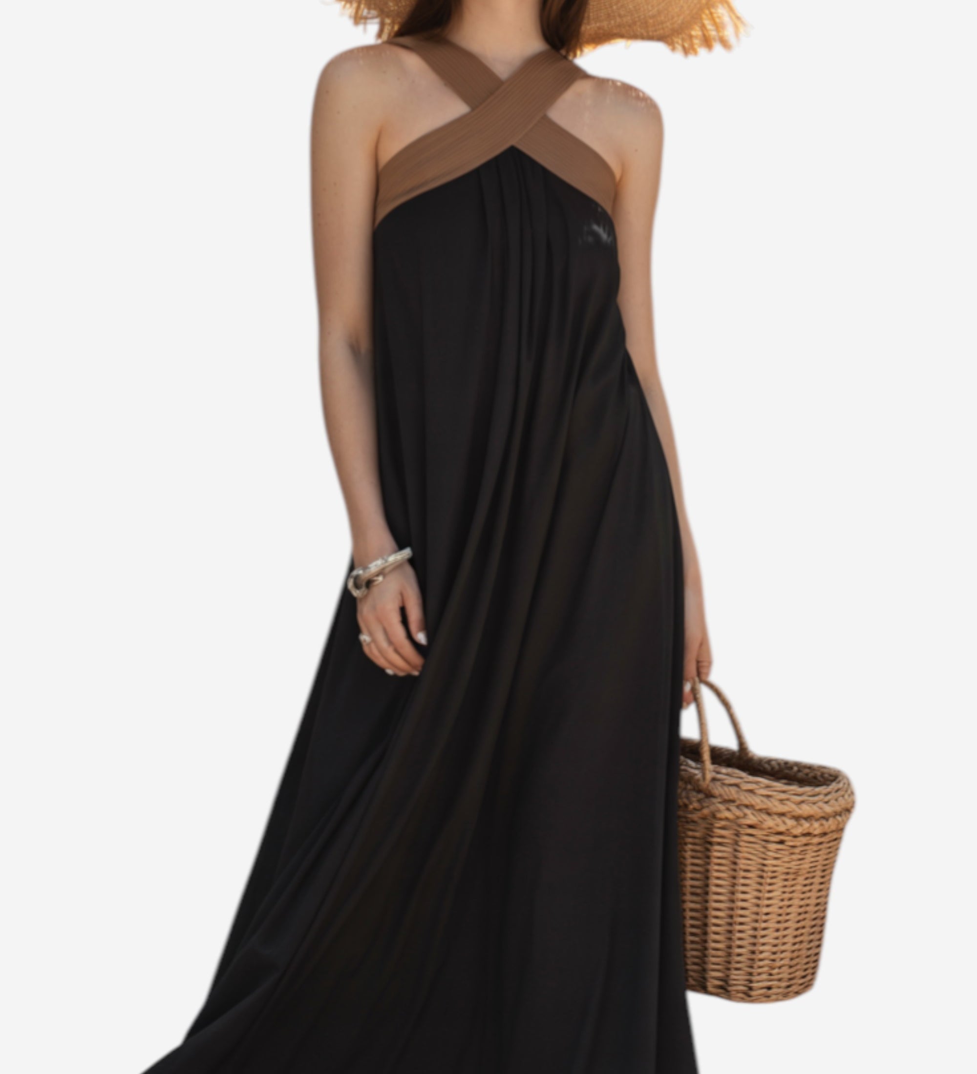 María - Vestido elegante con espalda descubierta y cuello cruzado a la moda