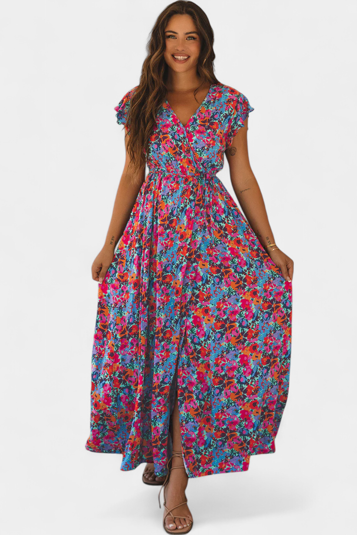 Ximena | Vestido Cruzado Largo con Estampado Floral