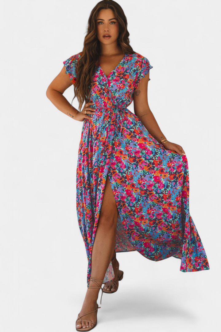 Ximena | Vestido Cruzado Largo con Estampado Floral