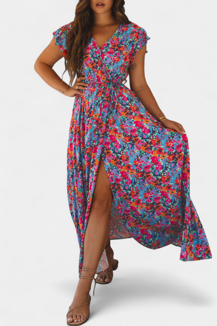 Ximena | Vestido Cruzado Largo con Estampado Floral