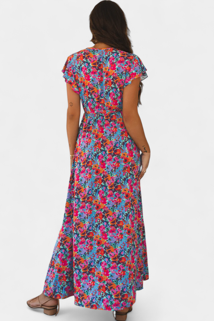 Ximena | Vestido Cruzado Largo con Estampado Floral