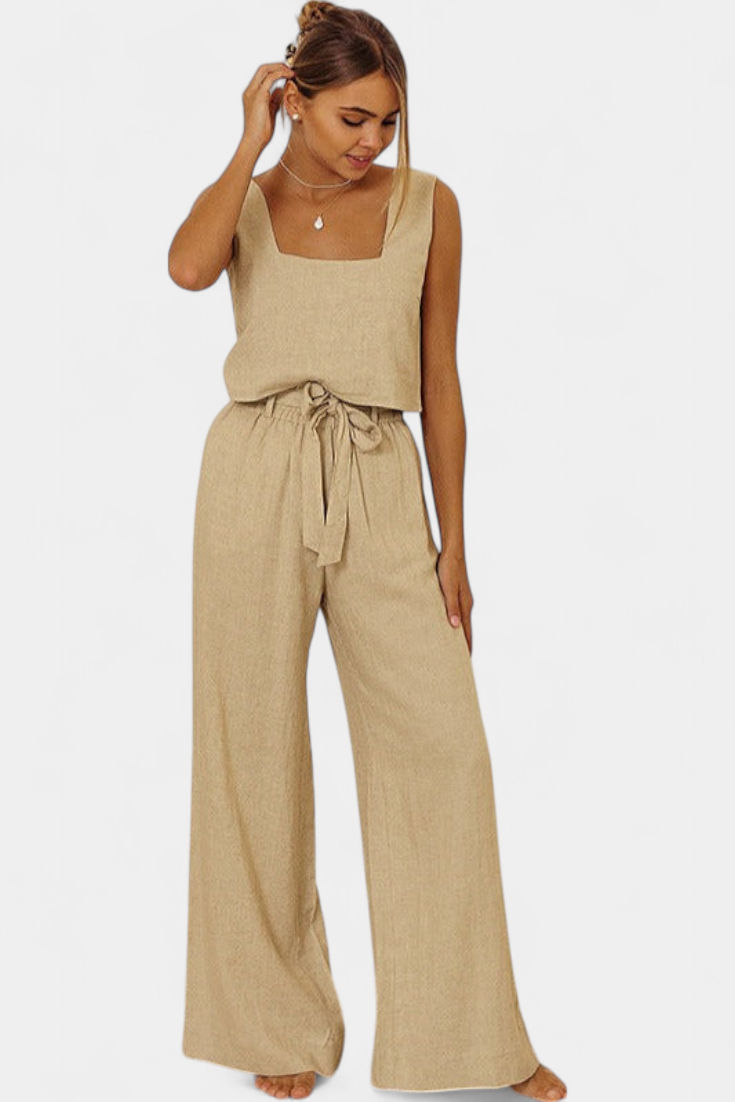 Pascuala | Conjunto de Lino con Blusa sin Mangas y Pantalón Fluido