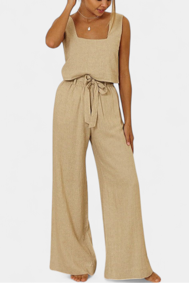 Pascuala | Conjunto de Lino con Blusa sin Mangas y Pantalón Fluido