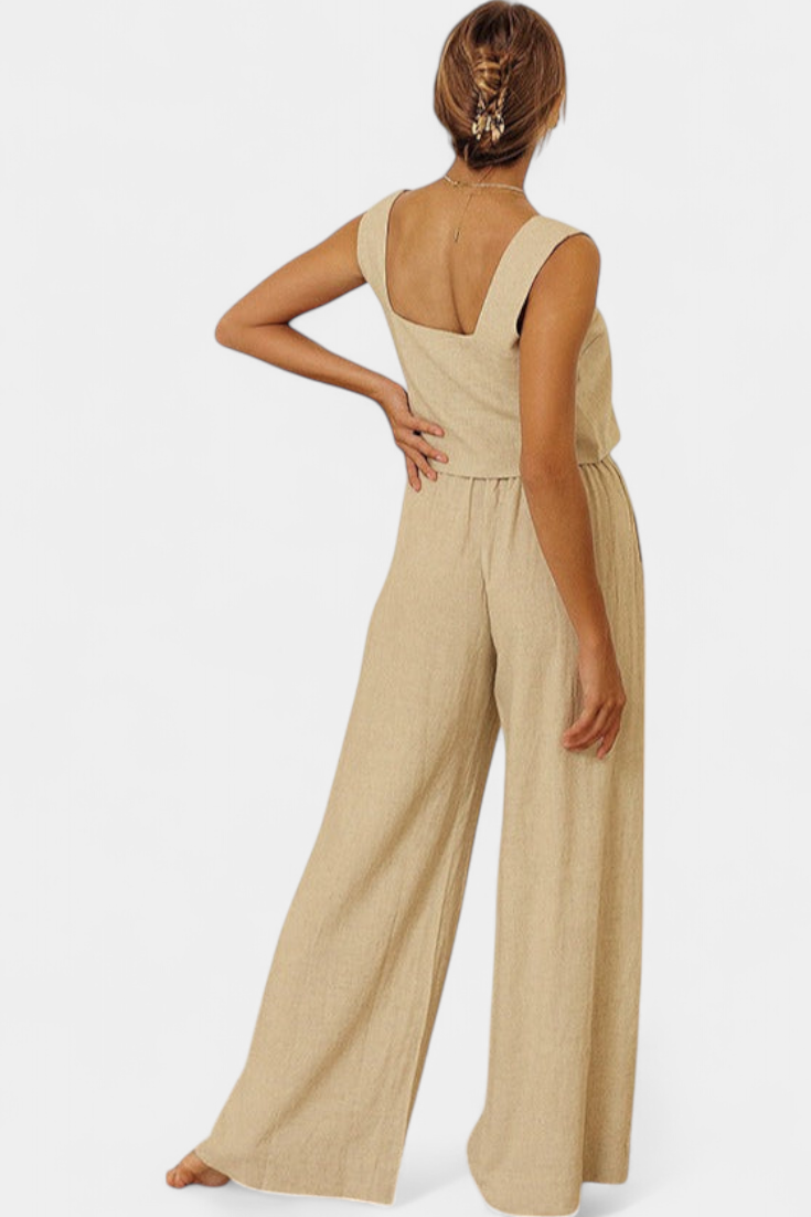 Pascuala | Conjunto de Lino con Blusa sin Mangas y Pantalón Fluido