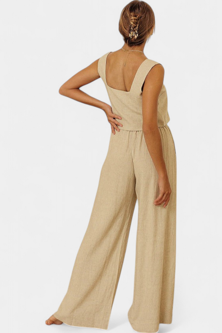 Pascuala | Conjunto de Lino con Blusa sin Mangas y Pantalón Fluido