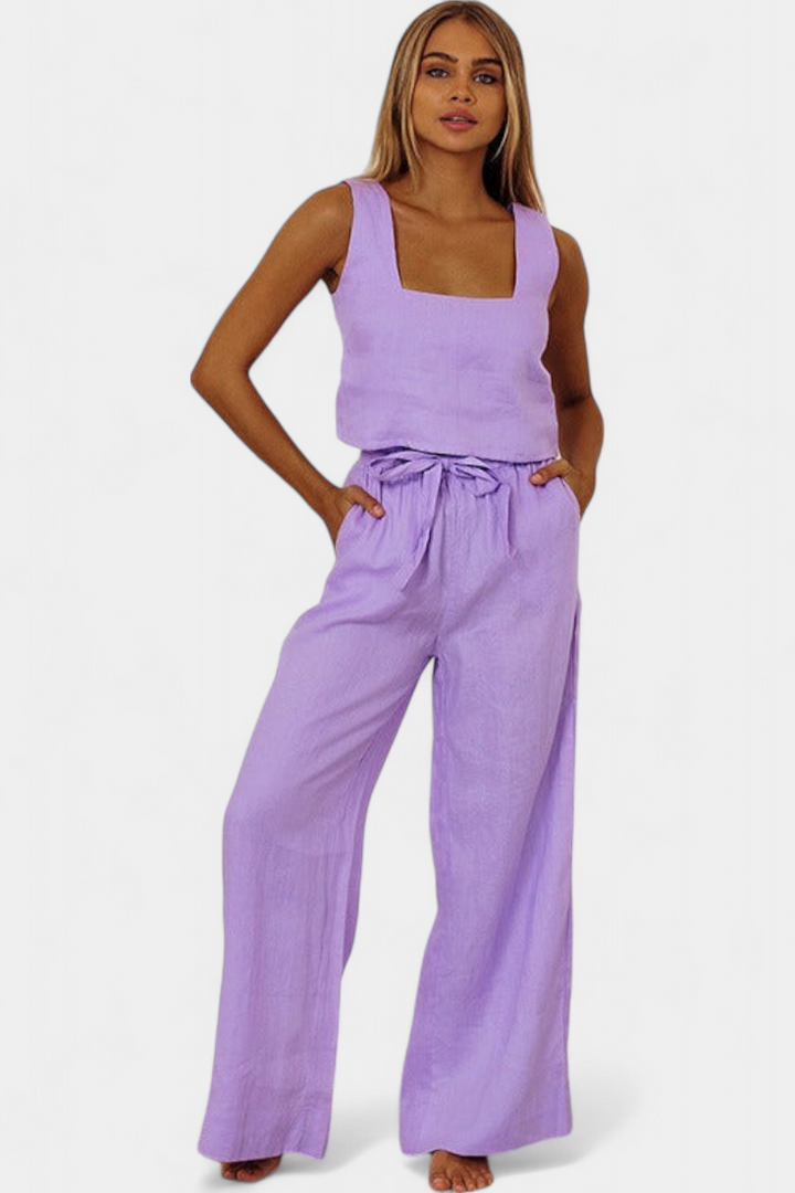 Pascuala | Conjunto de Lino con Blusa sin Mangas y Pantalón Fluido