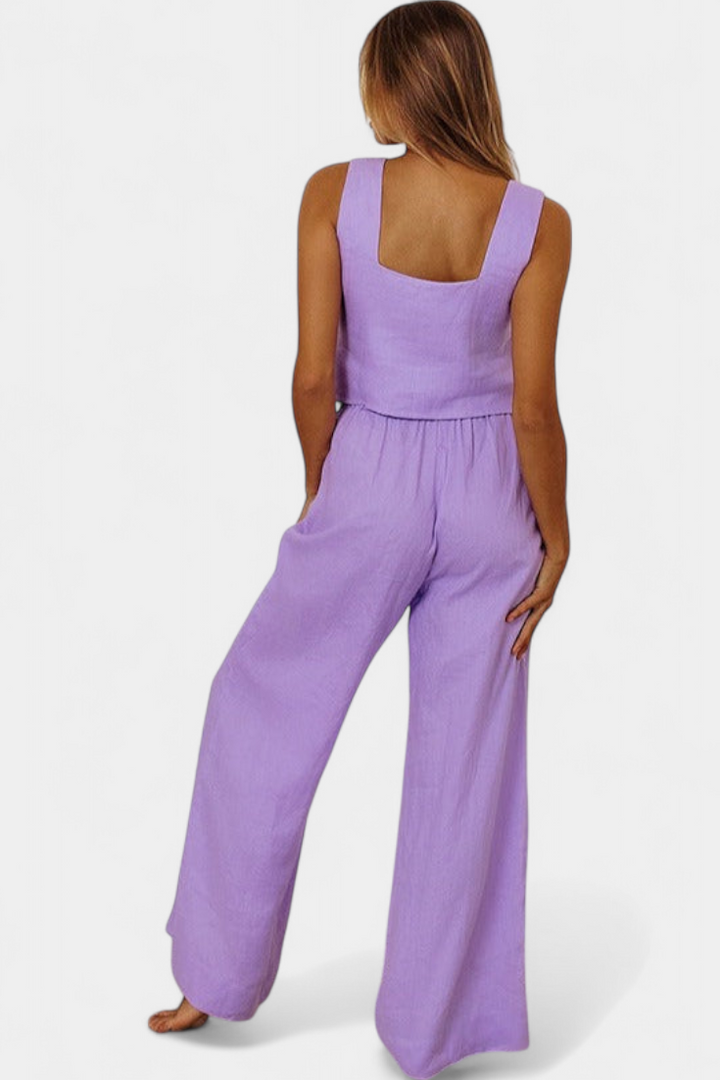 Pascuala | Conjunto de Lino con Blusa sin Mangas y Pantalón Fluido