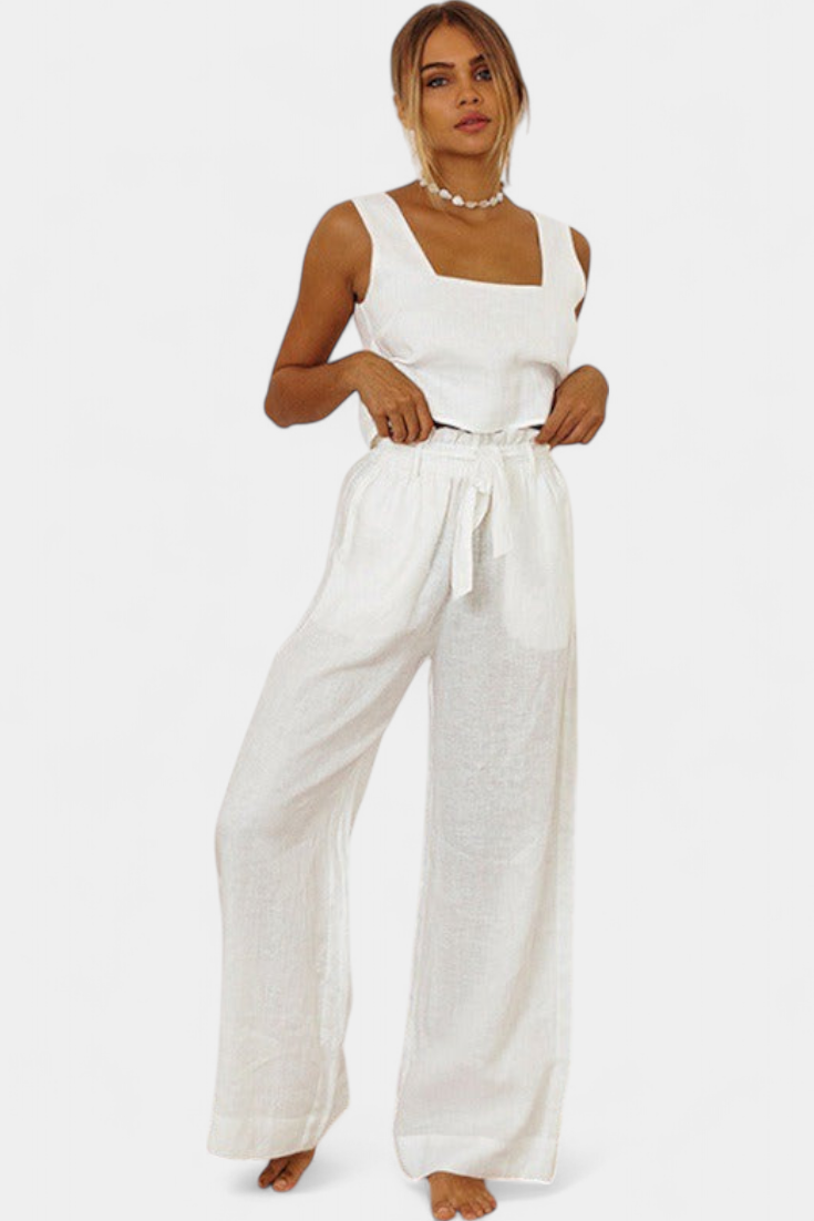 Pascuala | Conjunto de Lino con Blusa sin Mangas y Pantalón Fluido