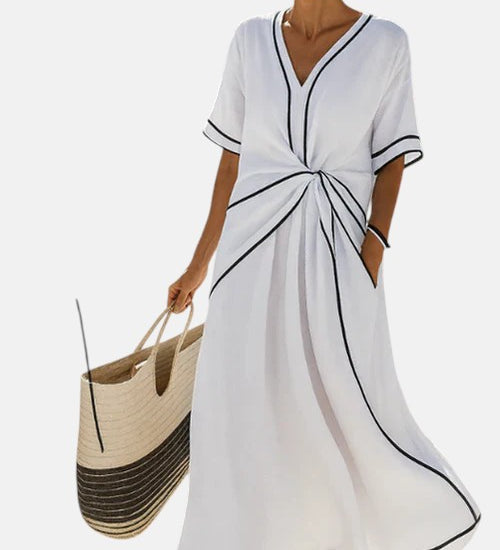 Carlota - Vestido de lino con detalle drapeado