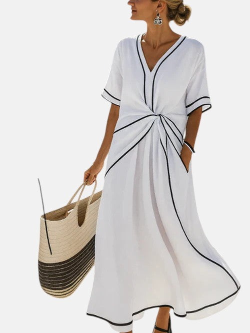 MERCEDES | VESTIDO DE LINO CON DETALLE DRAPEADO